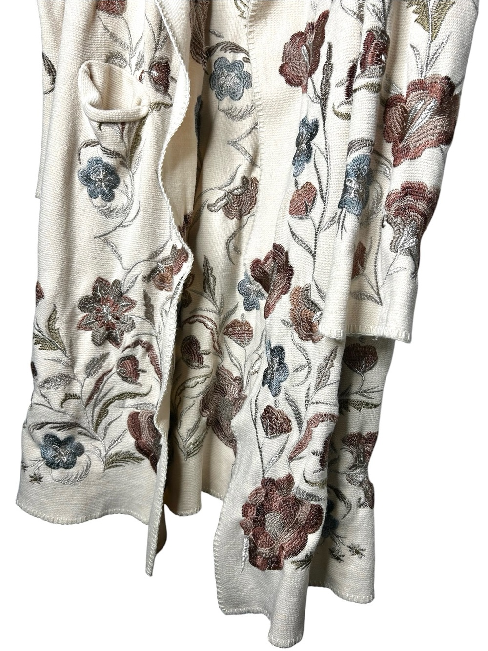 Johnny Was Biya Embroidered Floral Hooded Open Front Cardigan Medium - Picture 3 of 16